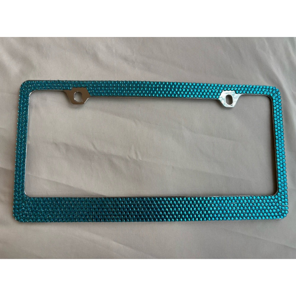 Turquoise Blue 7 Row Crystal‎ Rhinestone License Plate Frame